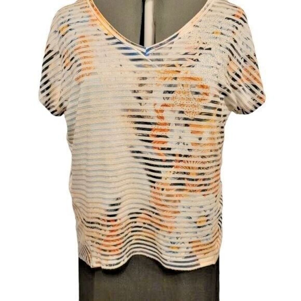 Womans Top Soft Sparkly Sheer Top Cap Sleeve Asian -  FRENCH BLUE brand L